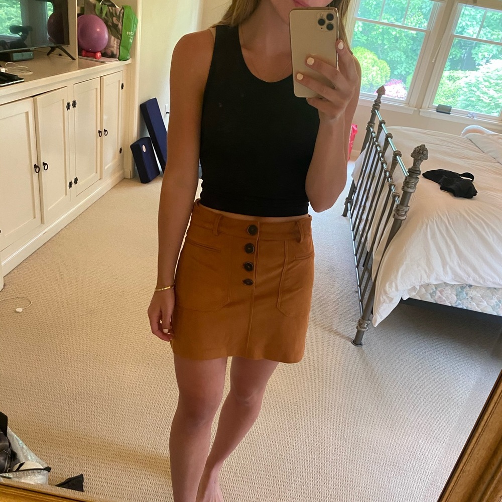 Zara Rust Suede Button Mini Skirt - Picture 4 of 7